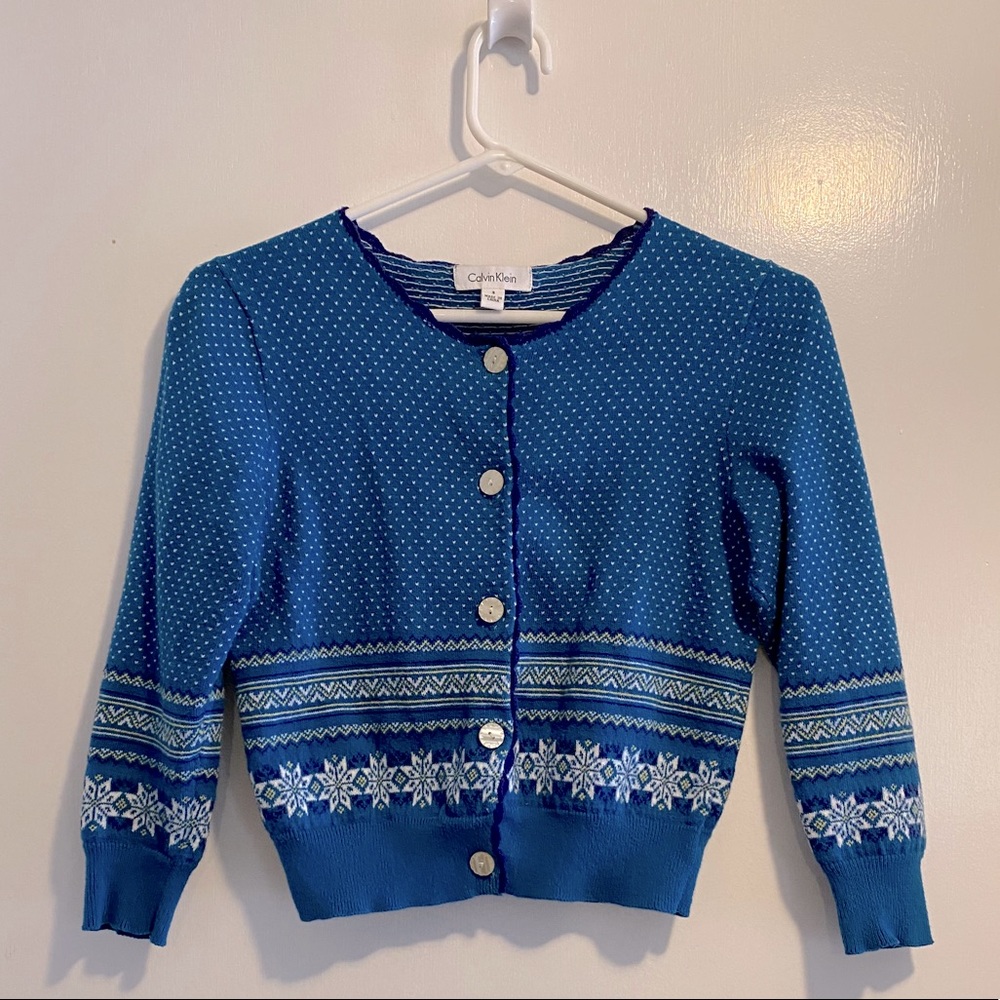 DONATING SOON Calvin Klein Snowflake Winter Cardigan Sweater